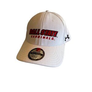 NWT Under Armour Mens Ball State Cardinals HeatGear Hat MD/LG White